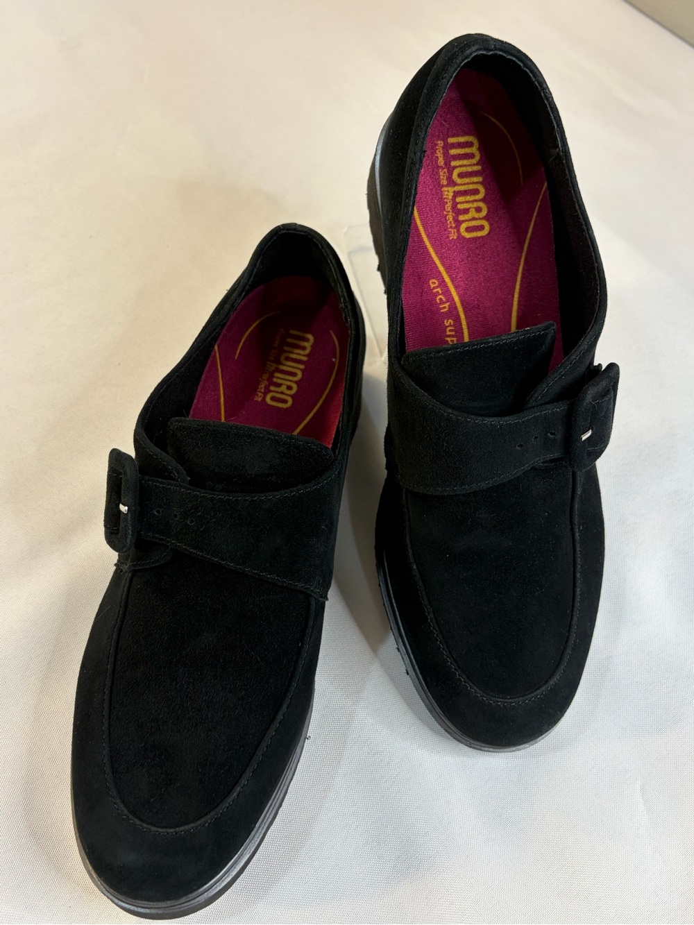Womens Munro Winslow Black Leather Buckle Platform Lug Sole Loafers Size 8 M